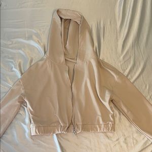 creme cropped zip hoodie
